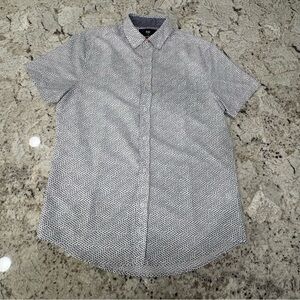 Men's Navy Blue and White Patterned Casual Shirt